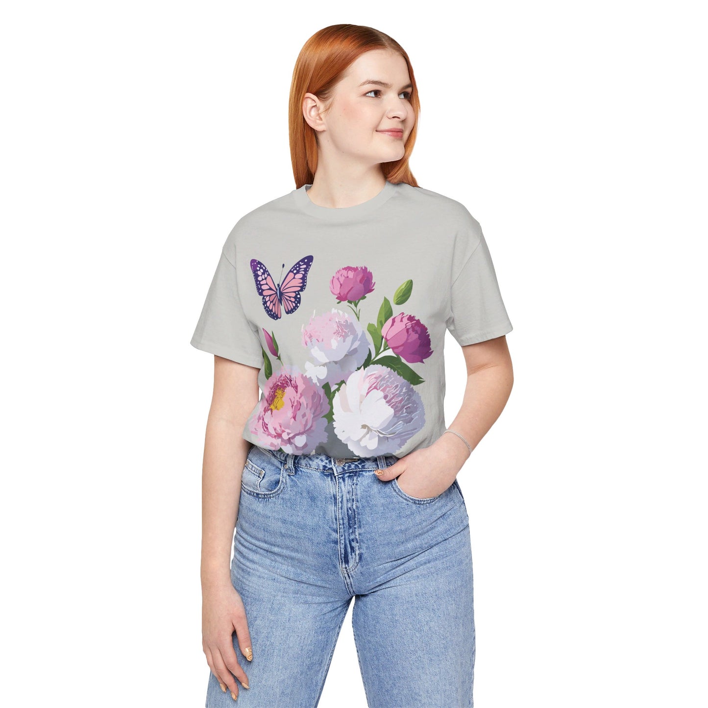 Natural Cotton Tee Shirt with Flowers