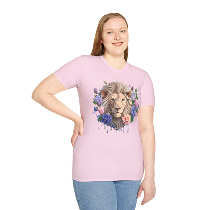 Unisex Floral Lion Tee Shirt Softstyle Gildan 64000 100 Percent Cotton