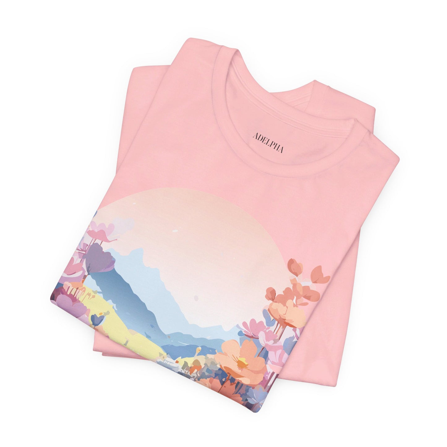 Natural Cotton Tee Shirt with Flowers