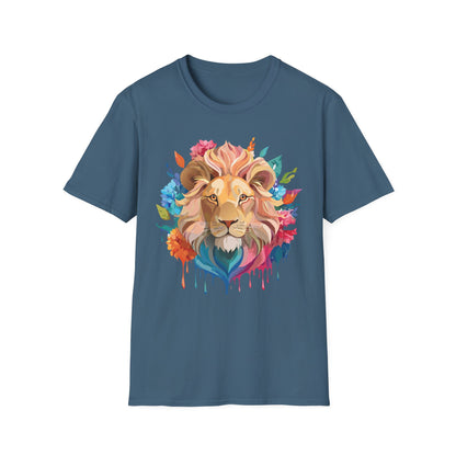 Lion Shirt Unisex Floral Lion Tee Gildan Softstyle 64000 Lightweight Cotton Tee