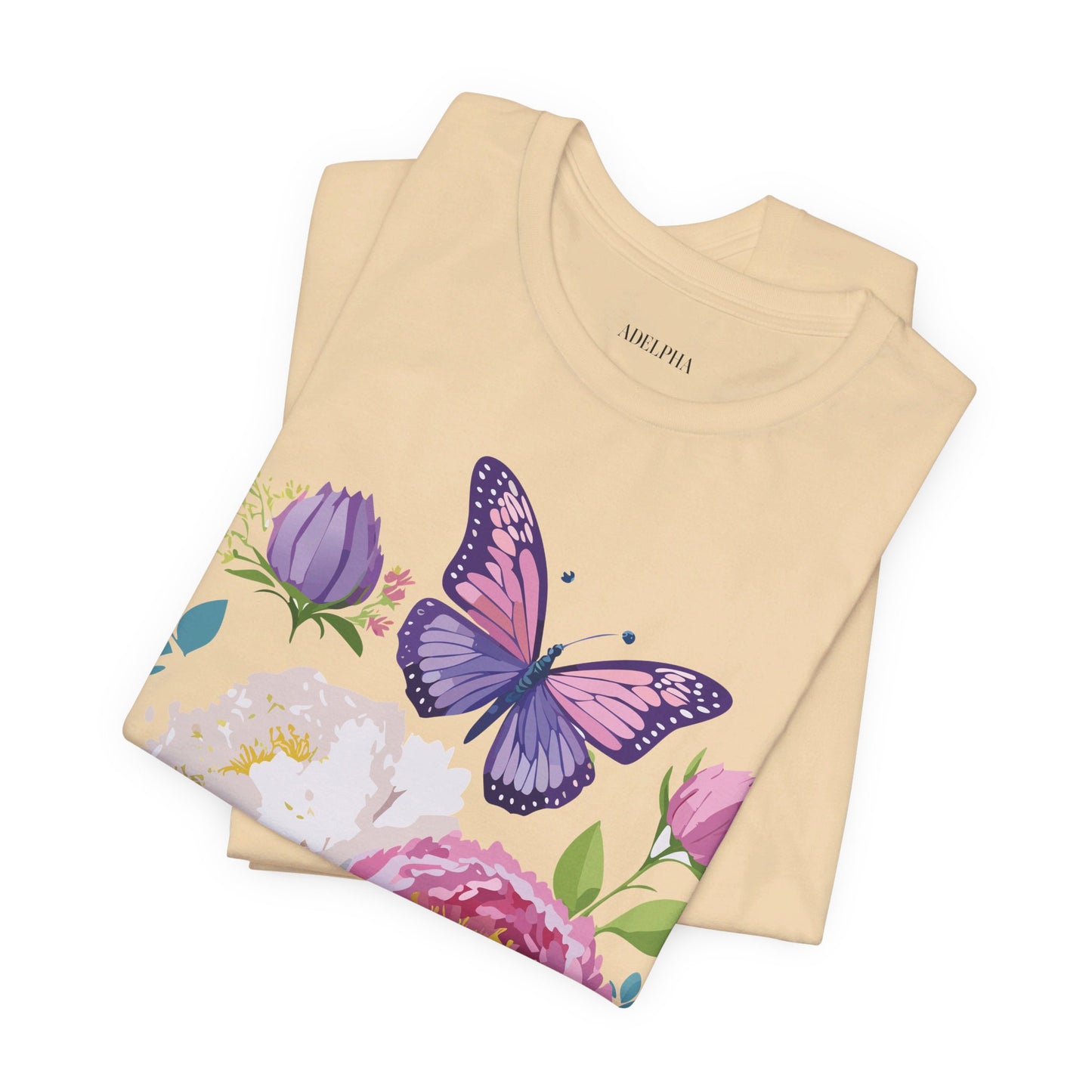 Natural Cotton Tee Shirt with Flowers