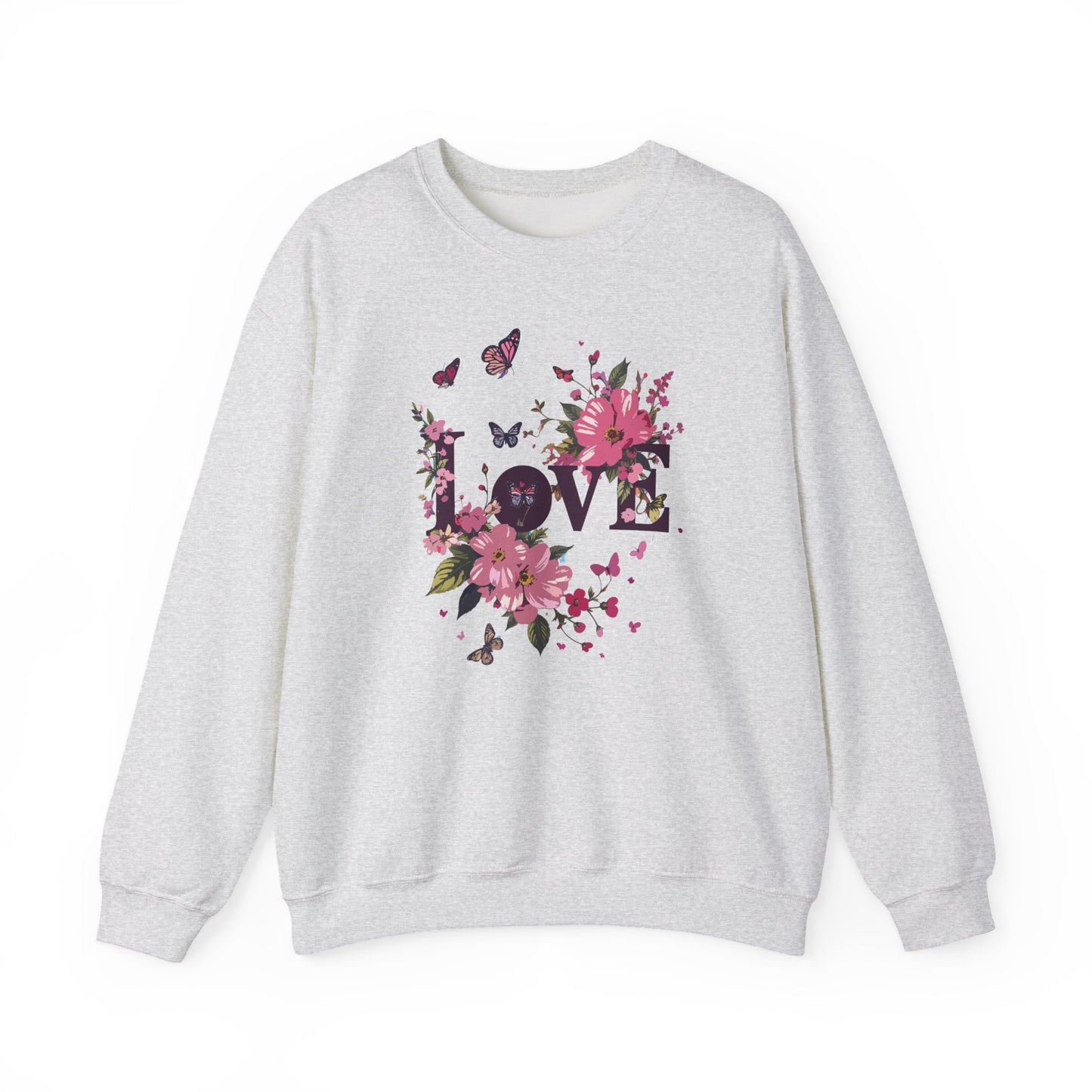 Unisex Floral Love Sweatshirt Fifty Fifty Cotton Poly Valentines Day Gift