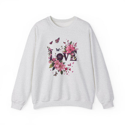 Unisex Floral Love Sweatshirt Fifty Fifty Cotton Poly Valentines Day Gift