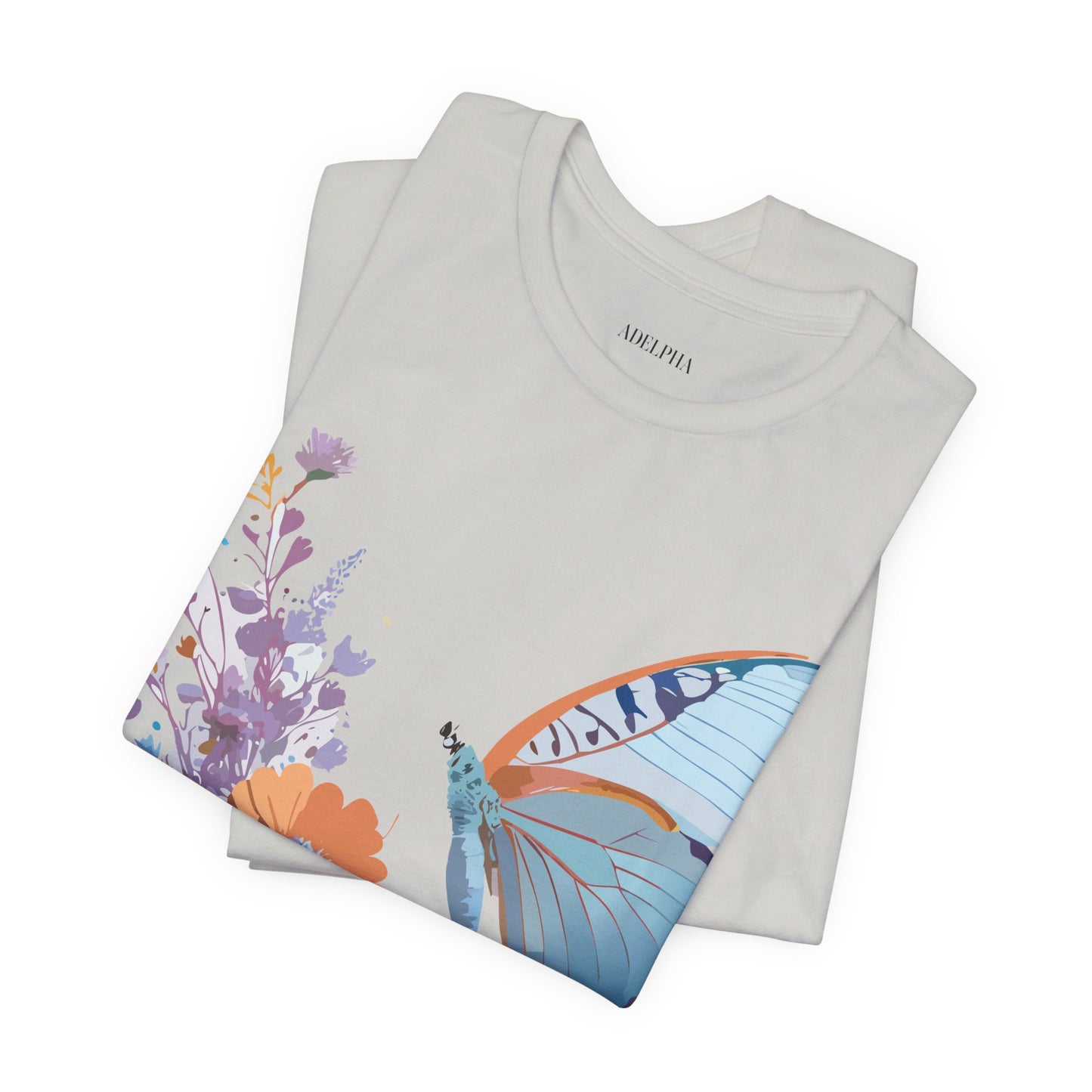 Natural Cotton Tee Shirt with Butterfly