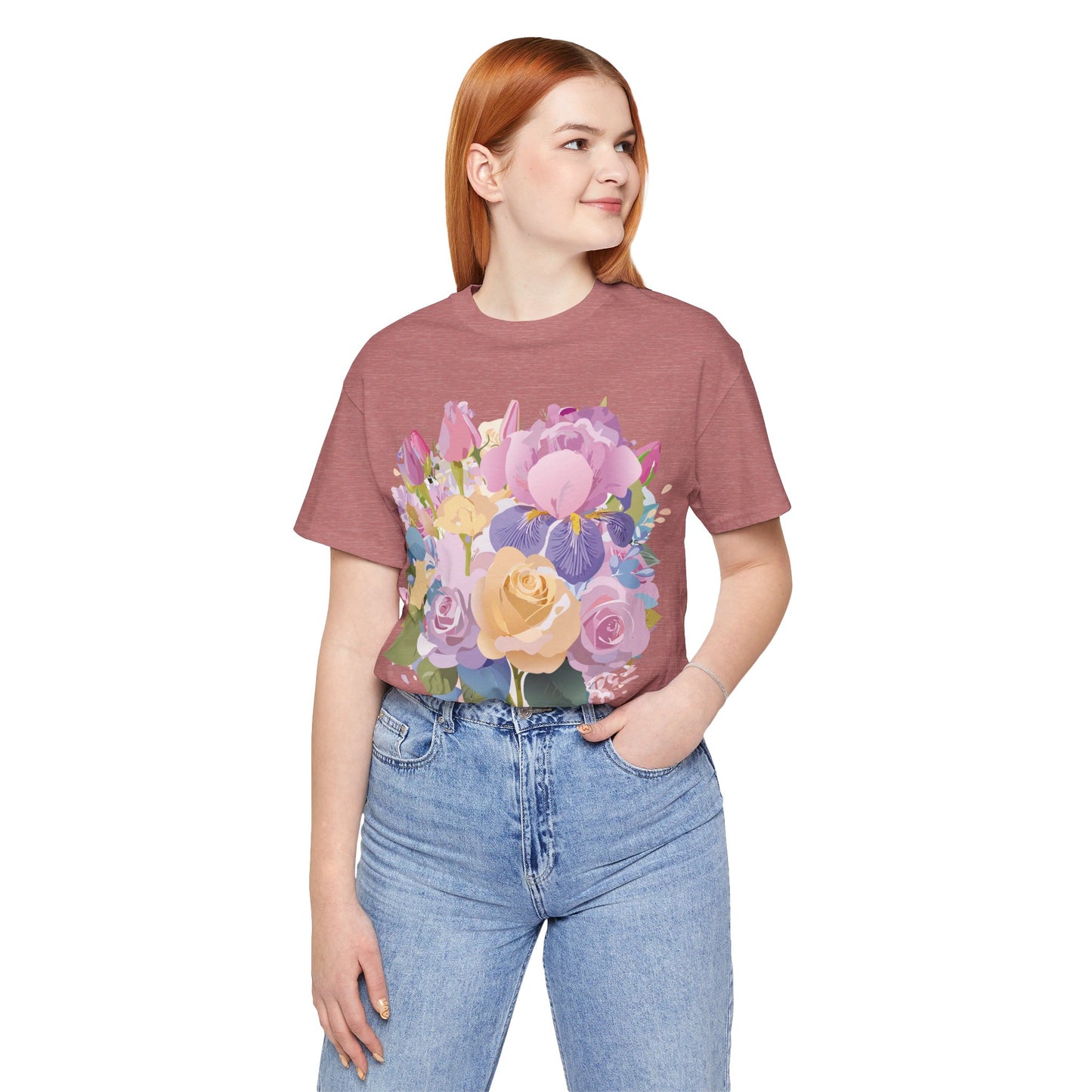 Natural Cotton Tee Shirt with Flowers