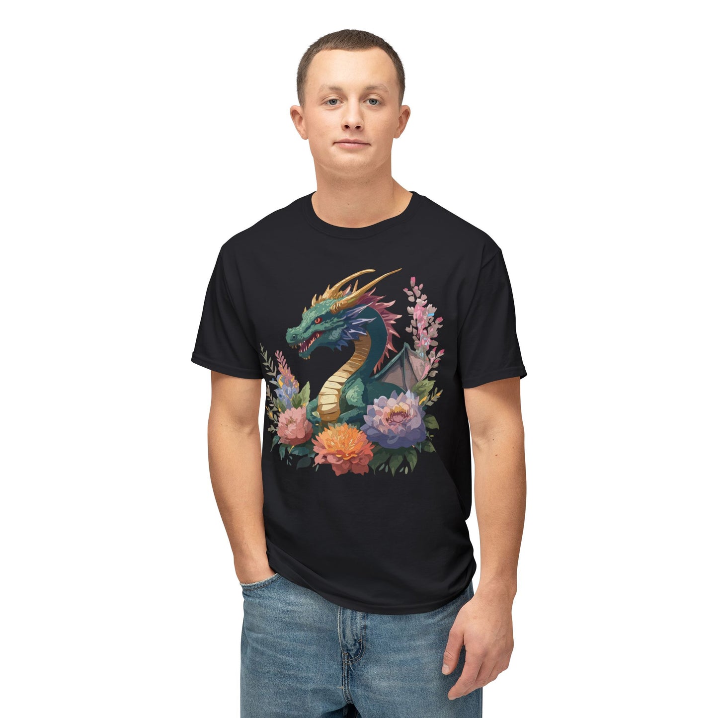 Dragon T-Shirt, Vintage Dragon Tee, Floral Tees, Dragon Art Design Shirt, Tee Shirt with Dragon 7