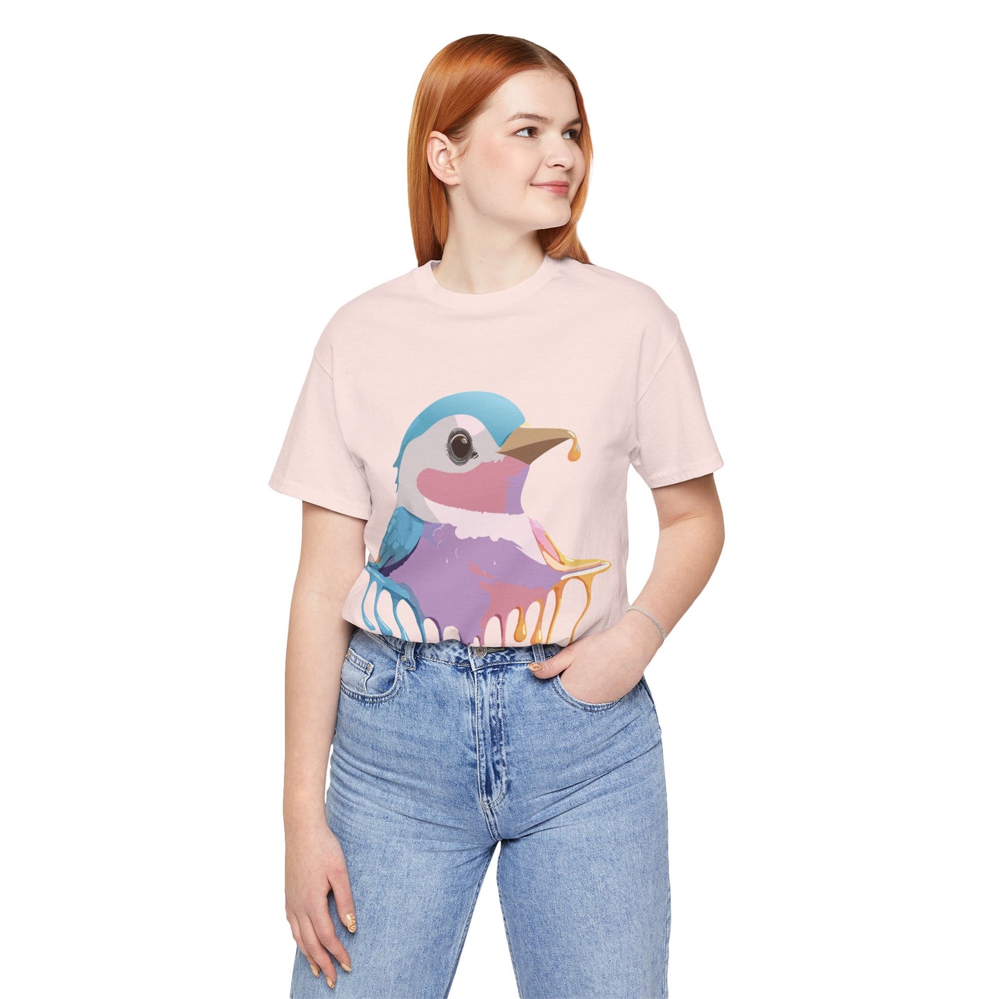 Natural Cotton Tee Shirt with Bird