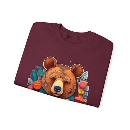 Unisex Floral Bear Sweatshirt Art Design Gildan 18000 Heavy Blend Crewneck
