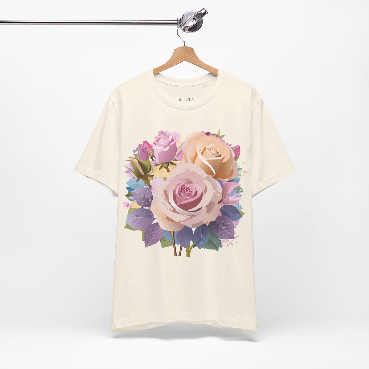 Natural Cotton Tee Shirt with Flowers