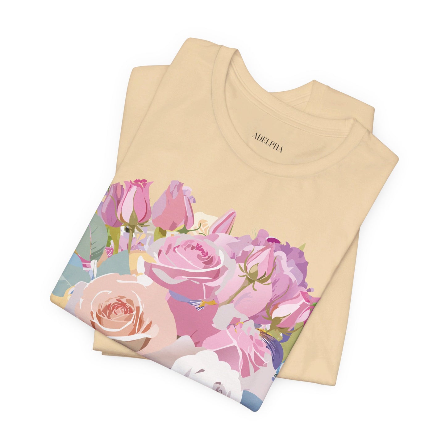 Natural Cotton Tee Shirt with Flowers