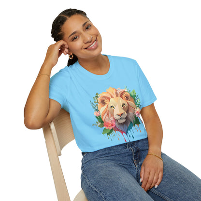 Gildan Unisex Lion Shirt Floral Lion Tee Animal Print Softstyle Tee