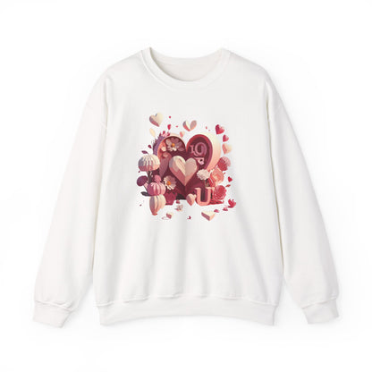 Unisex Floral Big Heart Sweatshirt Love Floral Valentine Day Cotton Poly Blend