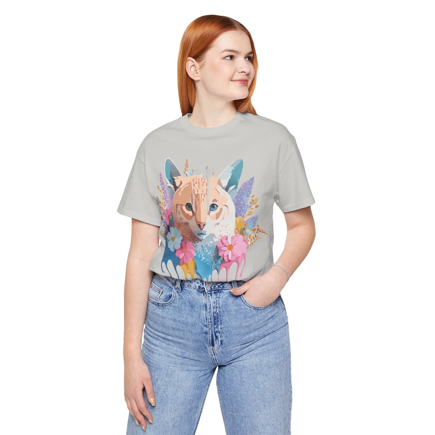 Natural Cotton Tee Shirt with Cat