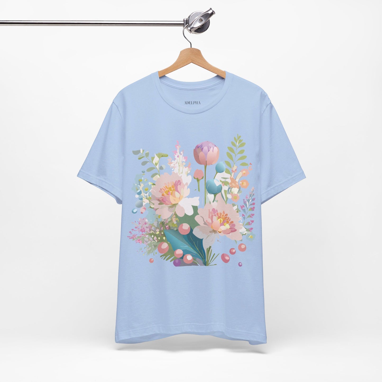 Natural Cotton Tee Shirt with Flowers