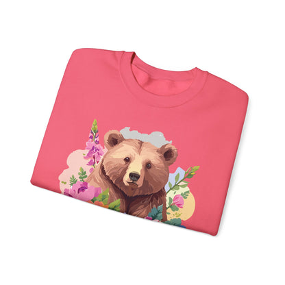 Unisex Floral Bear Sweatshirt With Art Design Animals Print Graphic