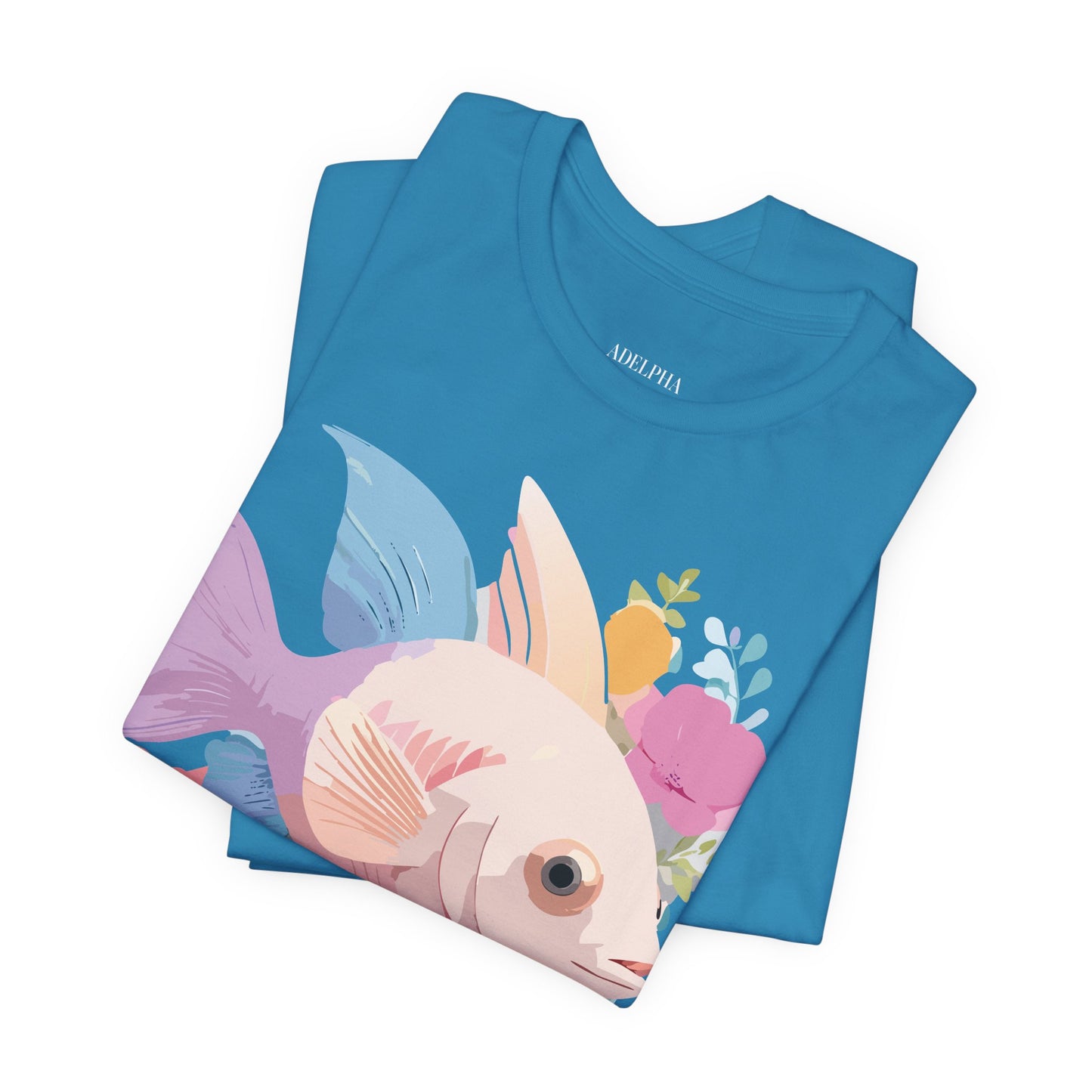 Natural Cotton Tee Shirt with Fish