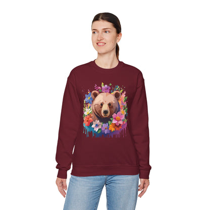 Unisex Floral Bear Sweatshirt Art Design Animals Print Sweatshirt Collection