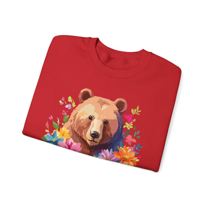 Unisex Floral Bear Sweatshirt With Art Design Animals Sweatshirt