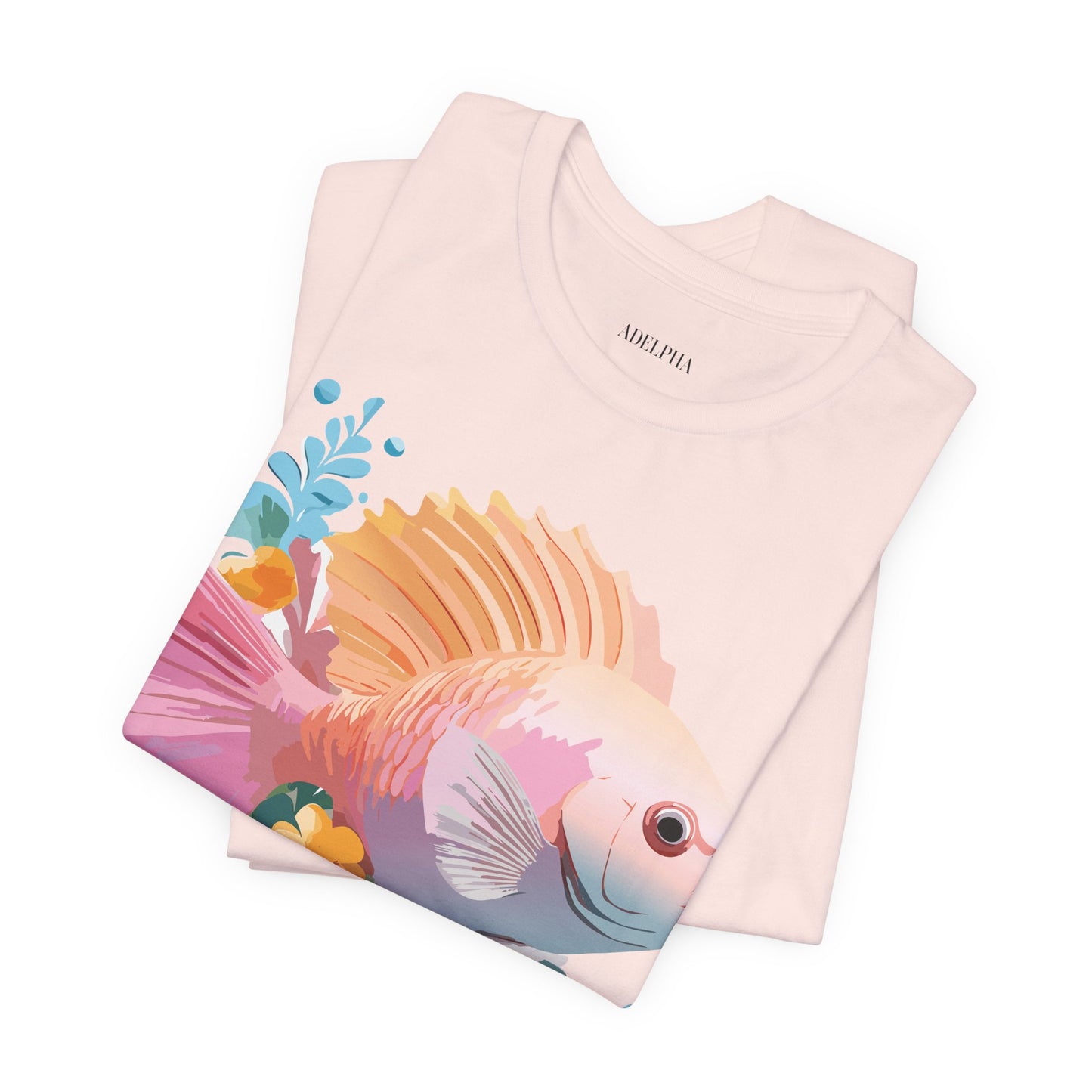 Natural Cotton Tee Shirt with Fish