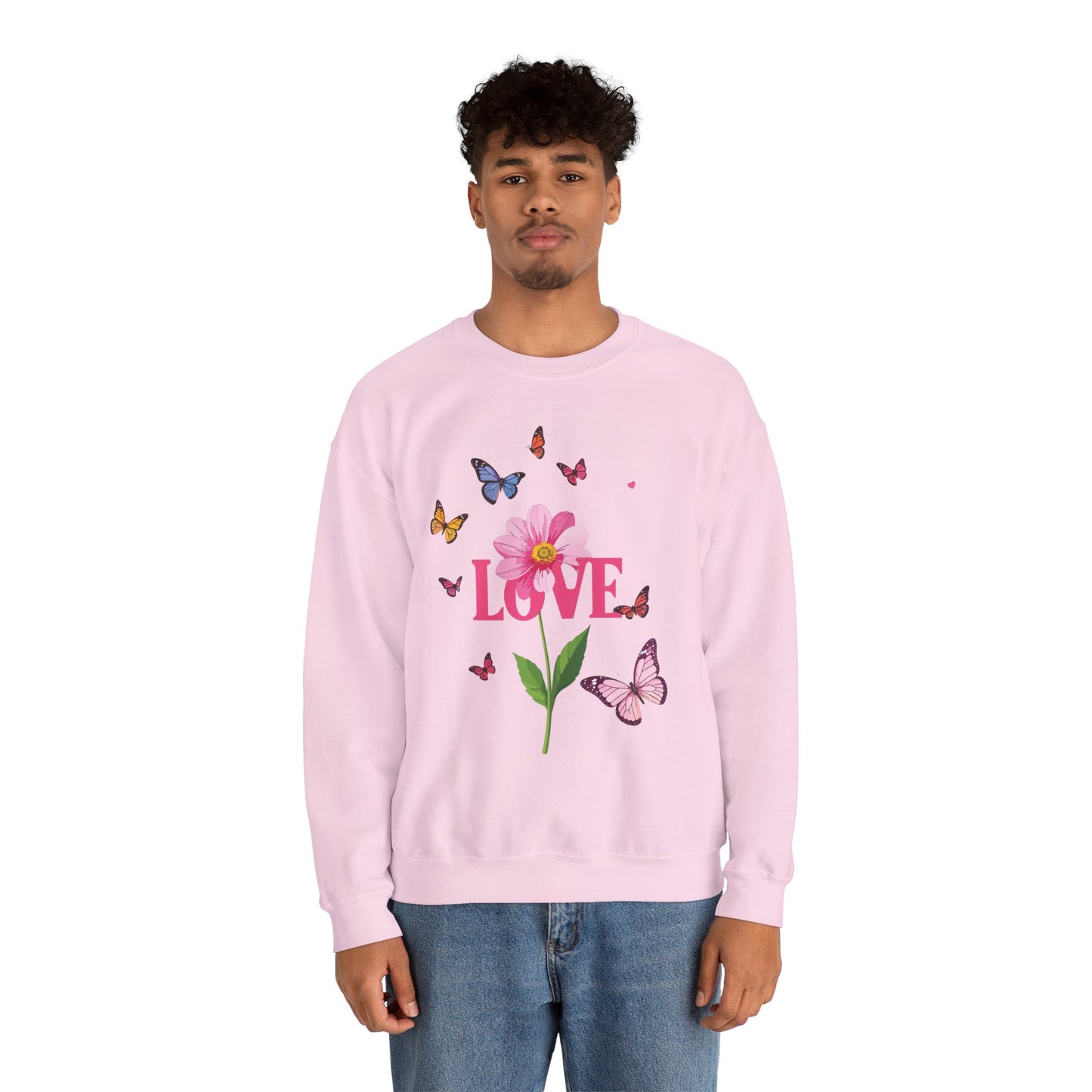 Unisex Floral Love Sweatshirt Valentines Day Cotton Poly Blend Butterfly