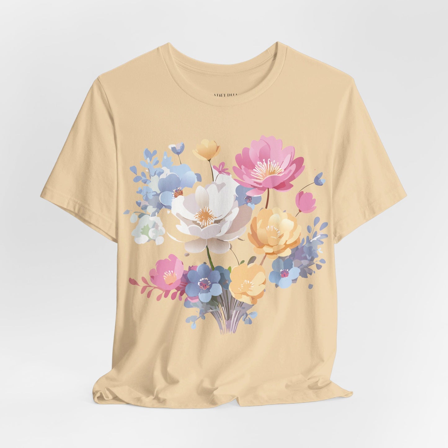 Natural Cotton Tee Shirt with Flowers