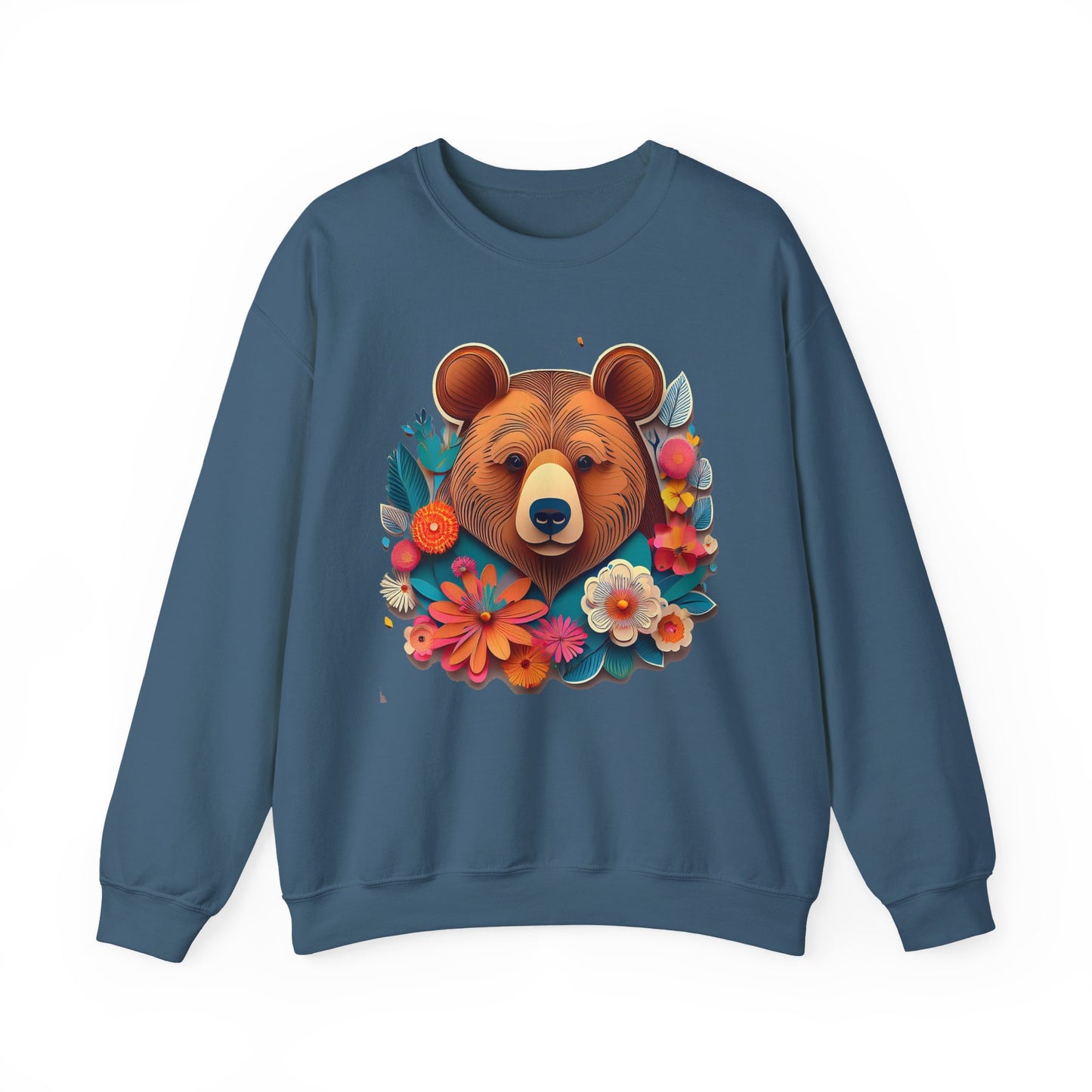 Unisex Floral Bear Sweatshirt, Animals Sweatshirt, Floral Sweatshirt, Art Design Sweatshirt