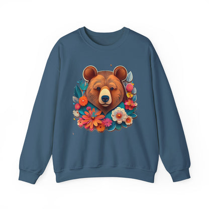 Unisex Floral Bear Sweatshirt Art Design Gildan 18000 Heavy Blend Crewneck