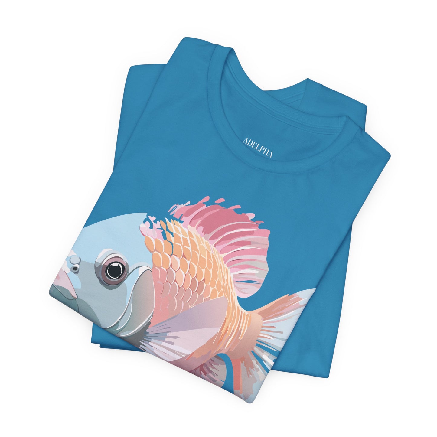 Natural Cotton Tee Shirt with Fish