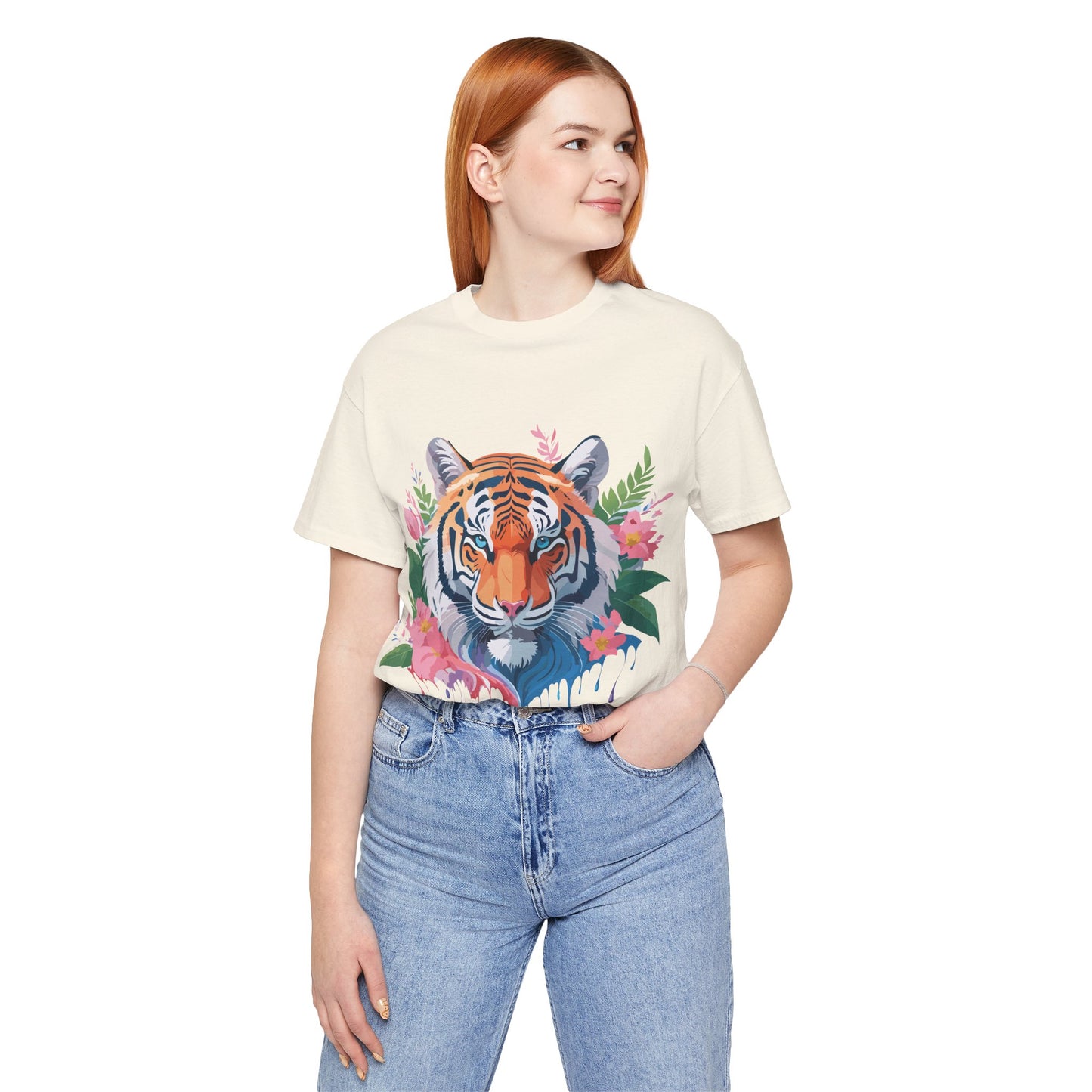 Natural Cotton Tee Shirt with Tiger