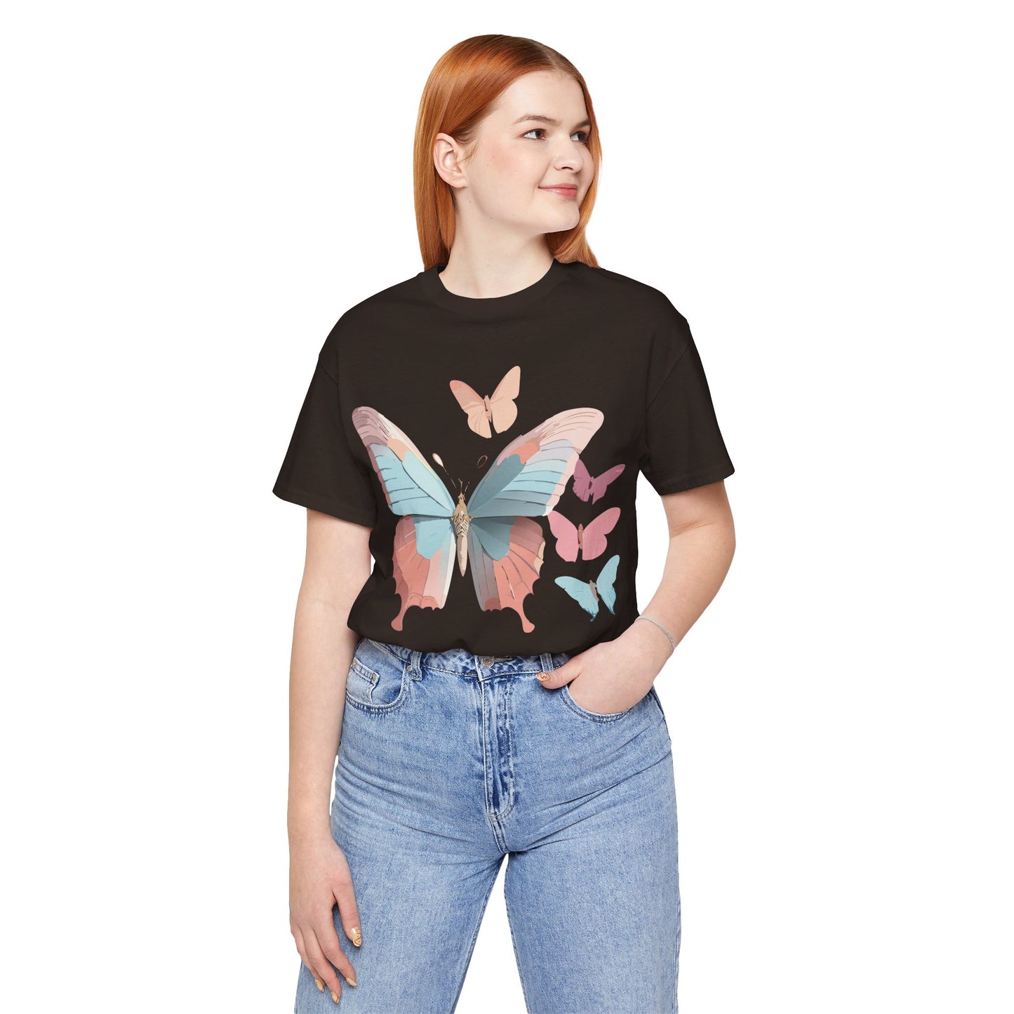 Natural Cotton Tee Shirt with Butterfly