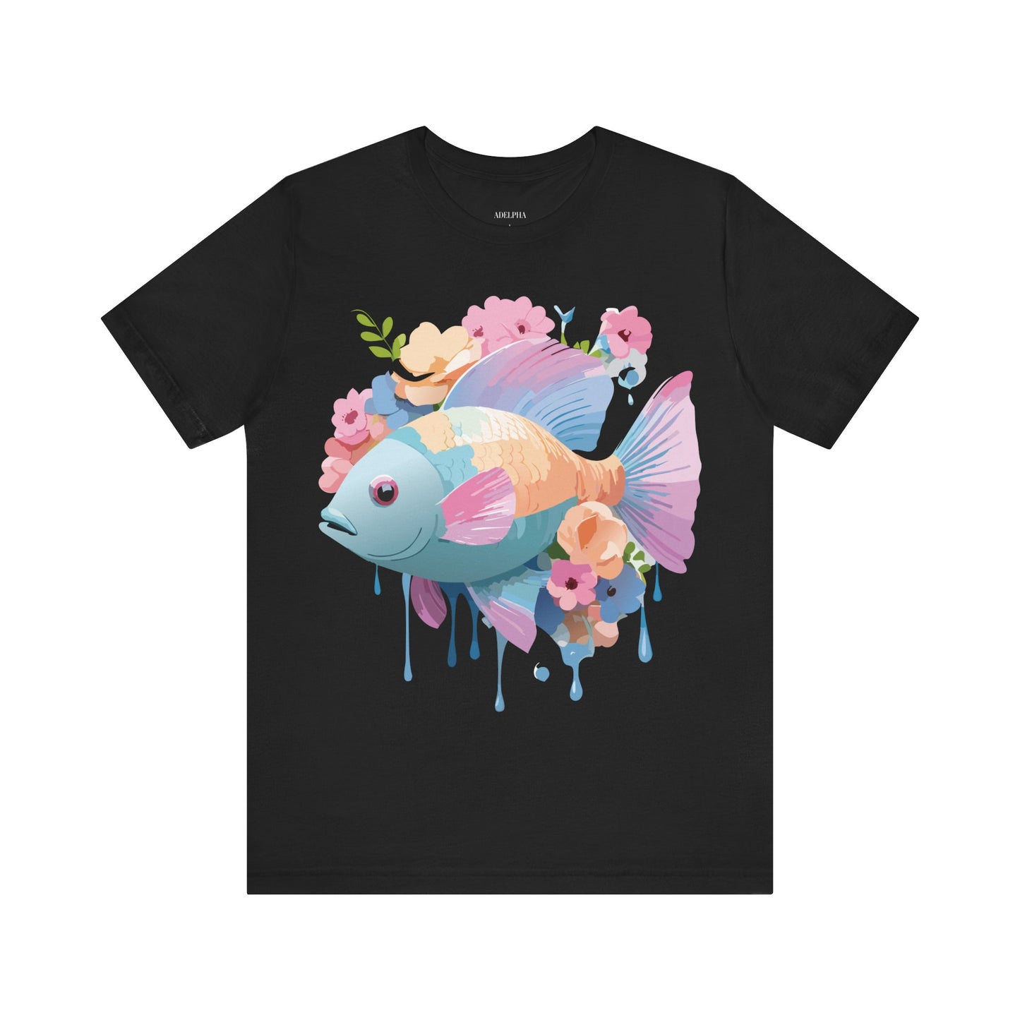 Natural Cotton Tee Shirt with Fish