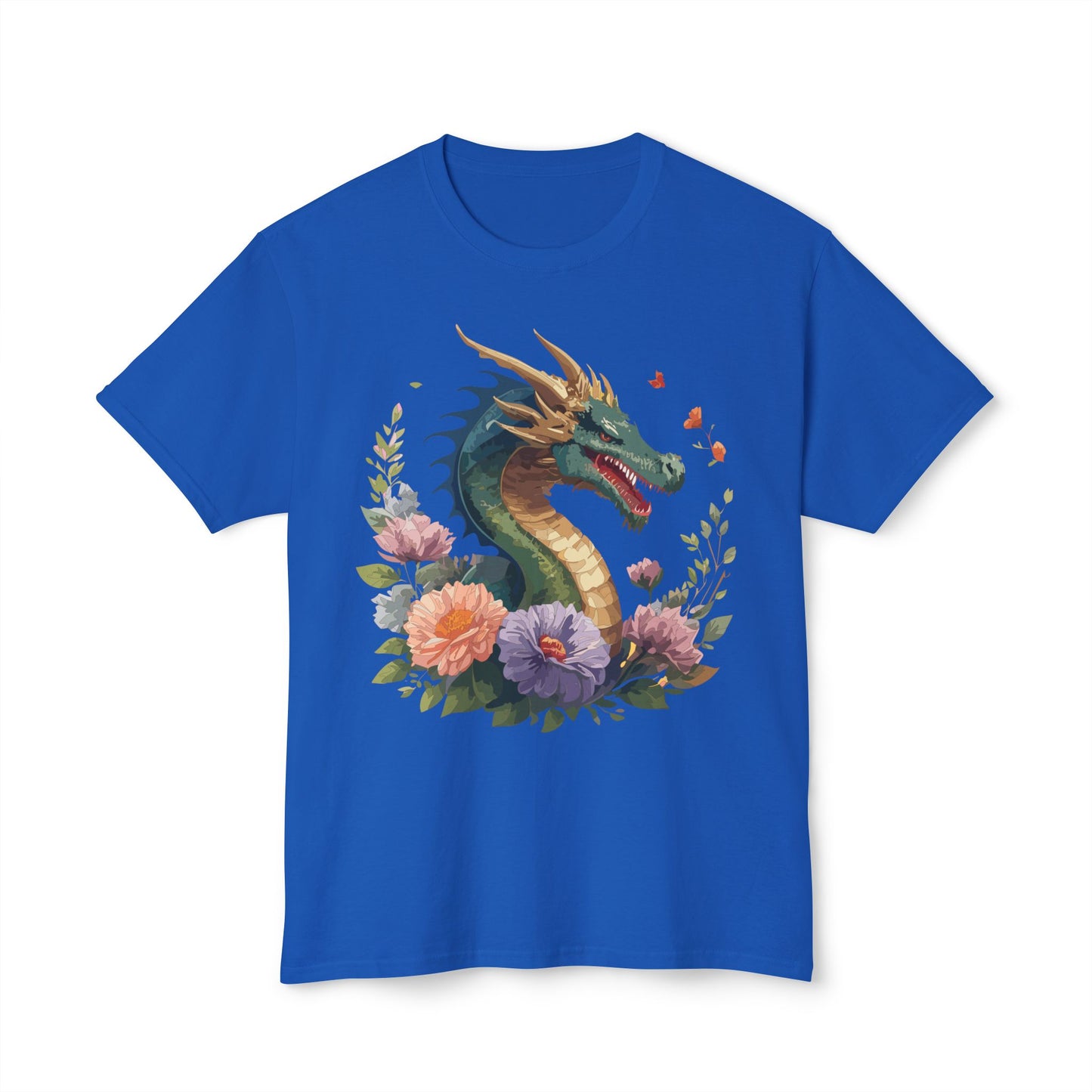 Dragon T-Shirt, Vintage Dragon Tee, Floral Tees, Dragon Art Design Shirt, Tee Shirt with Dragon 4