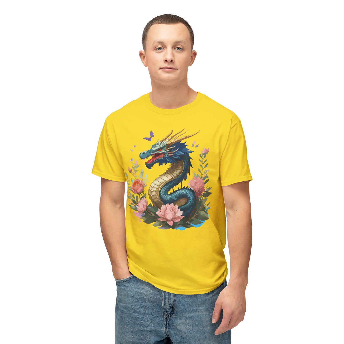 Dragon T-Shirt, Vintage Dragon Tee, Floral Tees, Dragon Art Design Shirt, Tee Shirt with Dragon 2