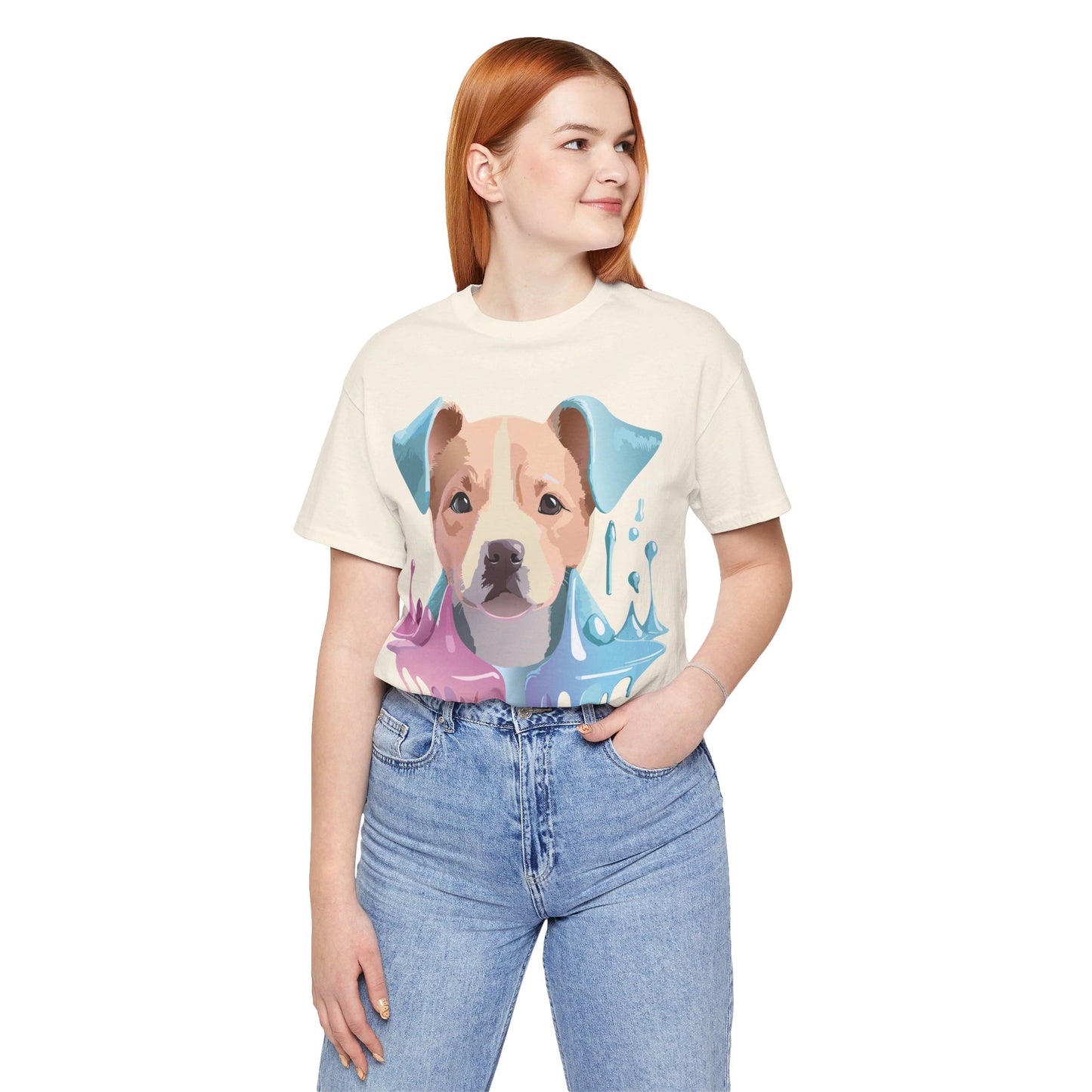 Natural Cotton Tee Shirt with Dog