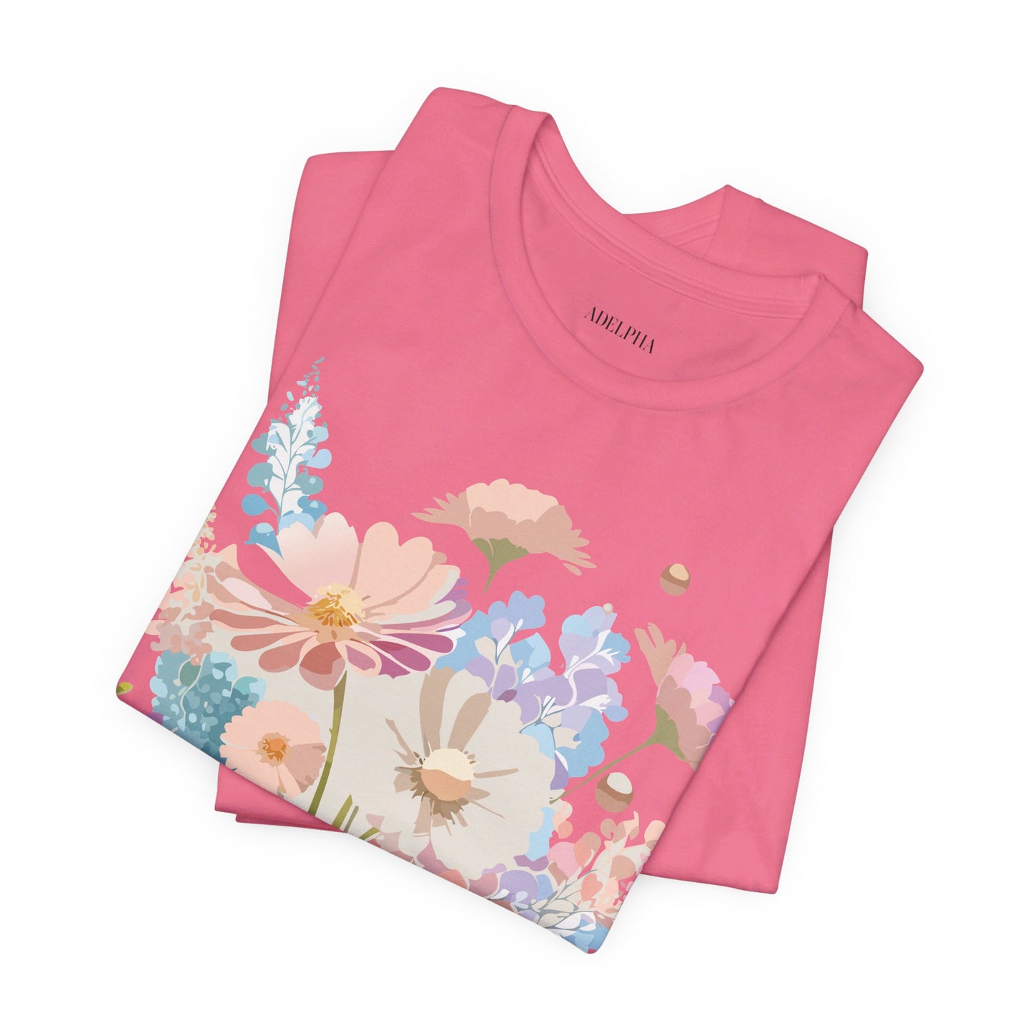 Natural Cotton Tee Shirt with Flowers