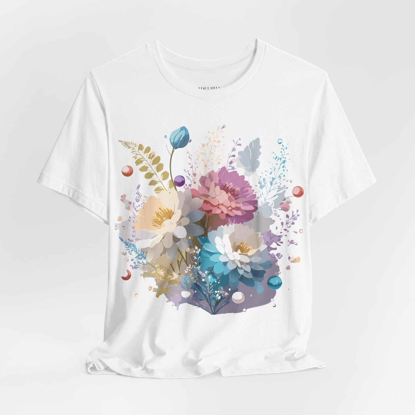 Natural Cotton Tee Shirt with Flowers