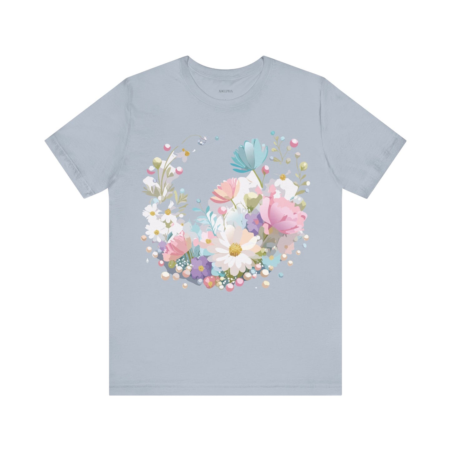 Natural Cotton Tee Shirt with Flowers