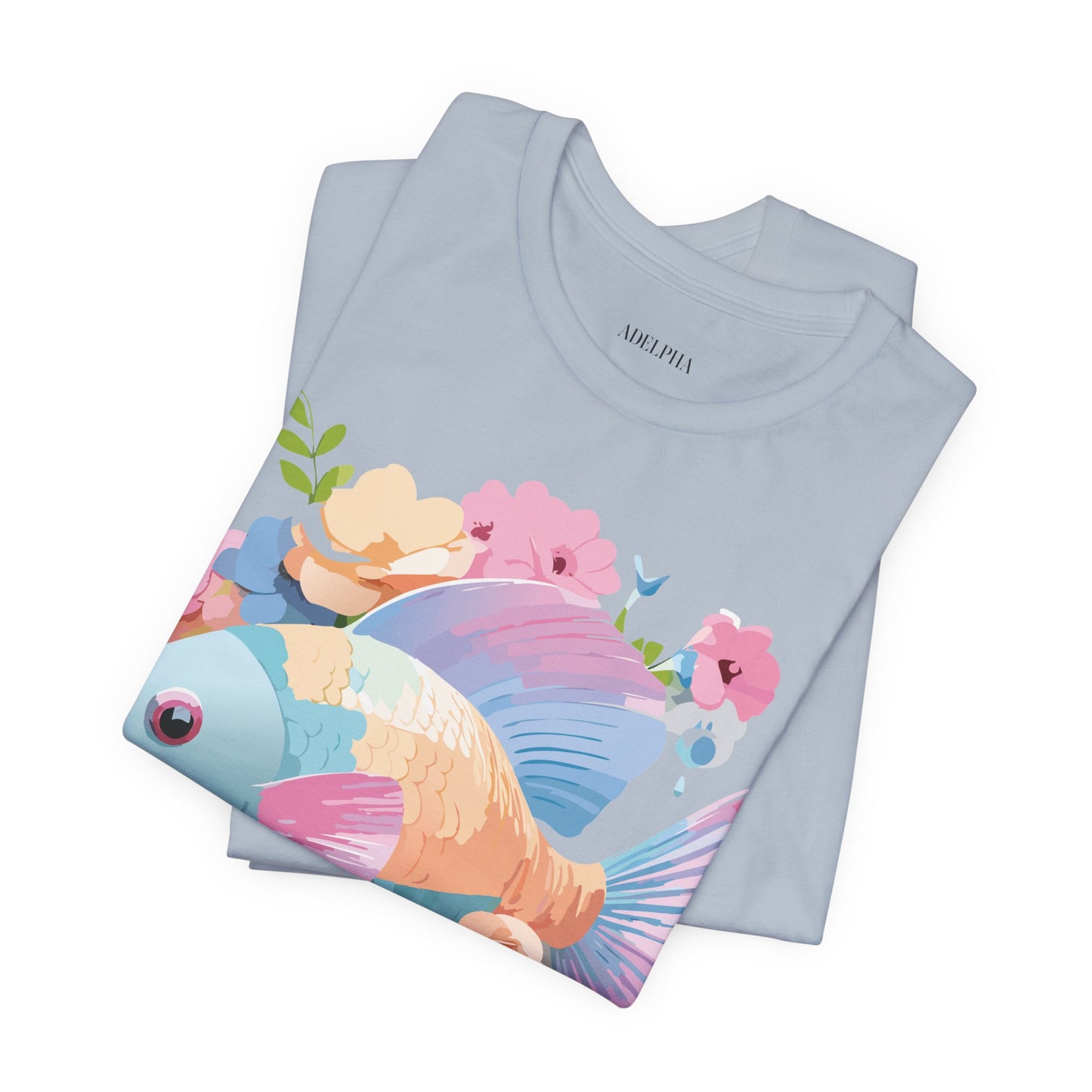 Natural Cotton Tee Shirt with Fish