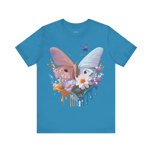 Natural Cotton Tee Shirt with Butterfly