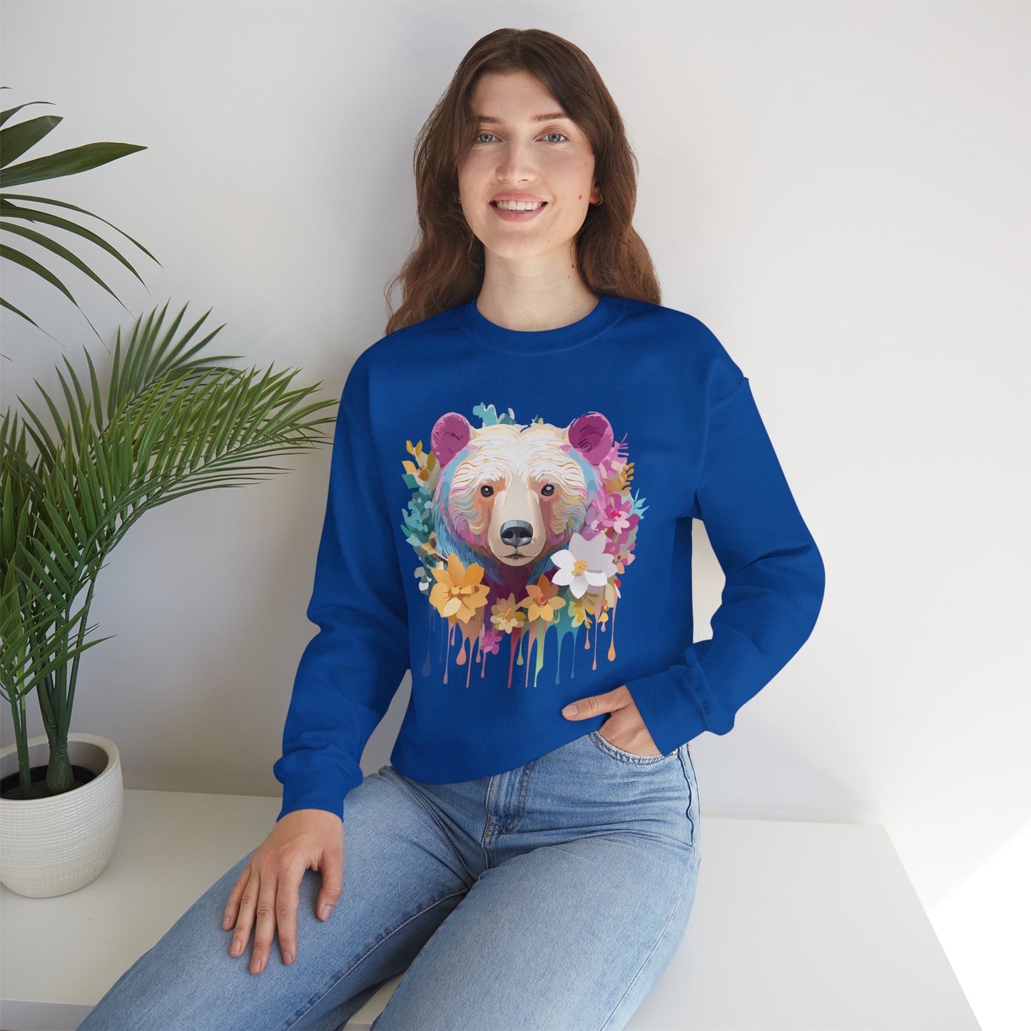 Unisex Floral Bear Sweatshirt, Animals Sweatshirt, Floral Sweatshirt, Art Design Sweatshirt