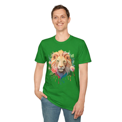 Gildan Unisex Lion Shirt Floral Lion Tee Animal Print Softstyle Tee