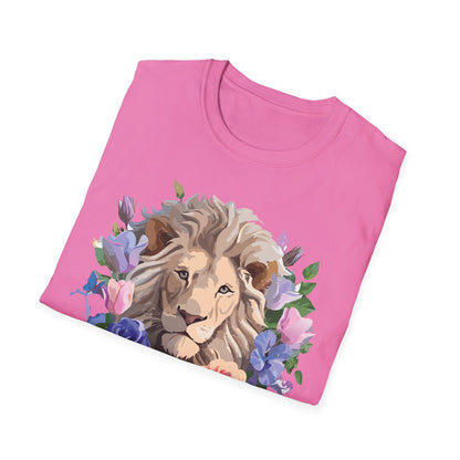 Unisex Floral Lion Tee Shirt Softstyle Gildan 64000 100 Percent Cotton