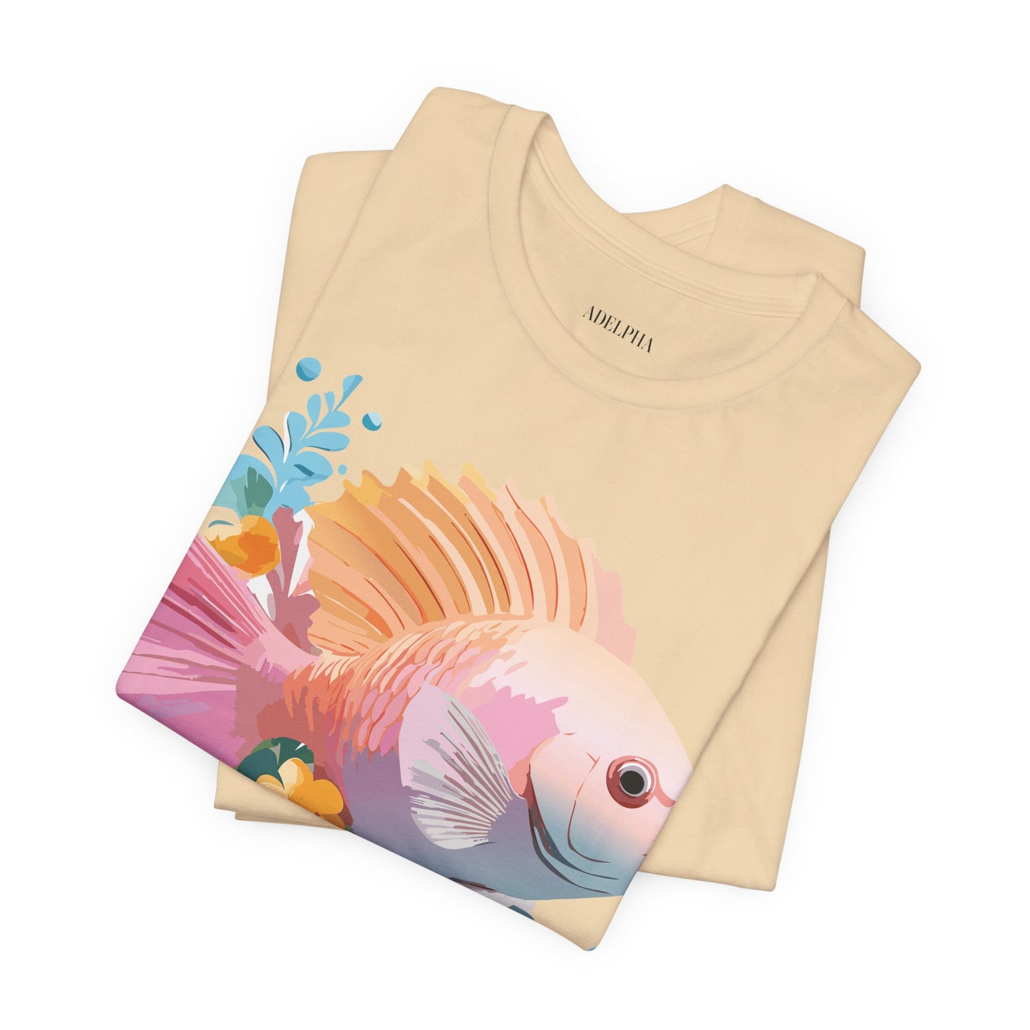 Natural Cotton Tee Shirt with Fish