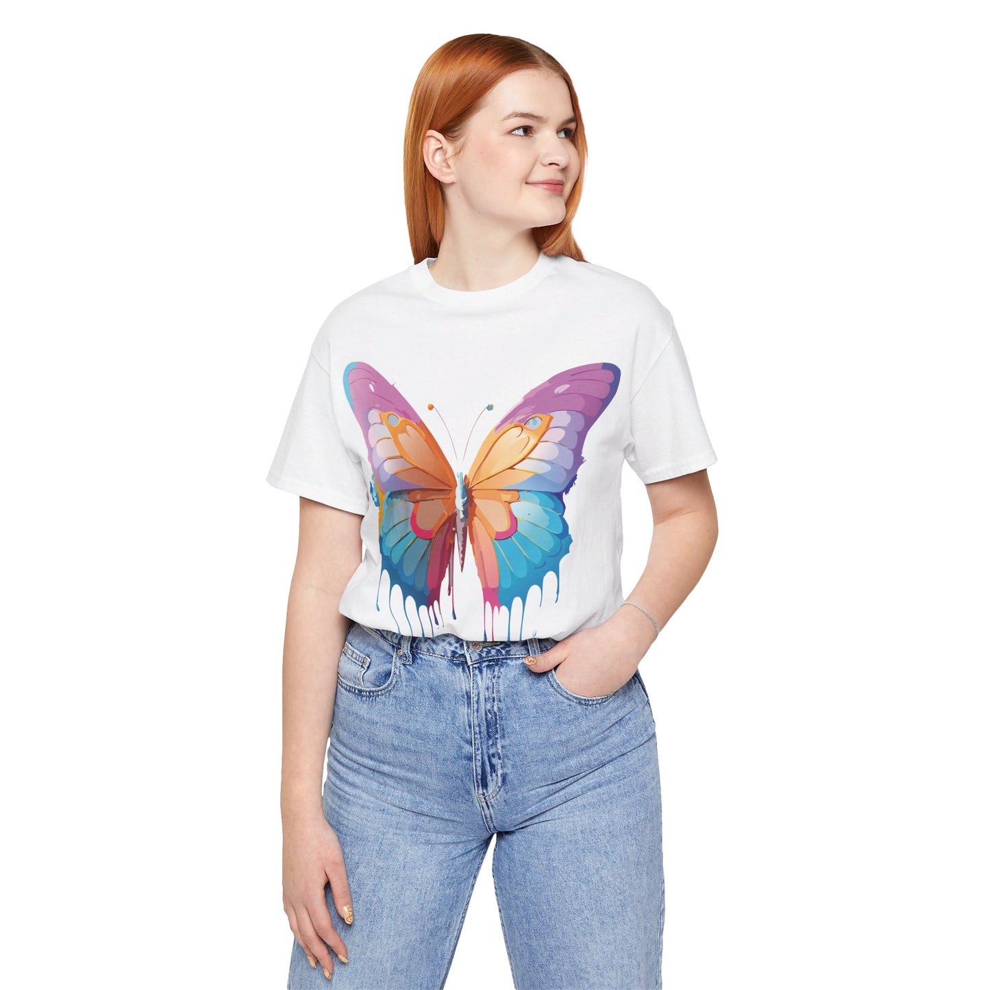 Natural Cotton Tee Shirt with Butterfly