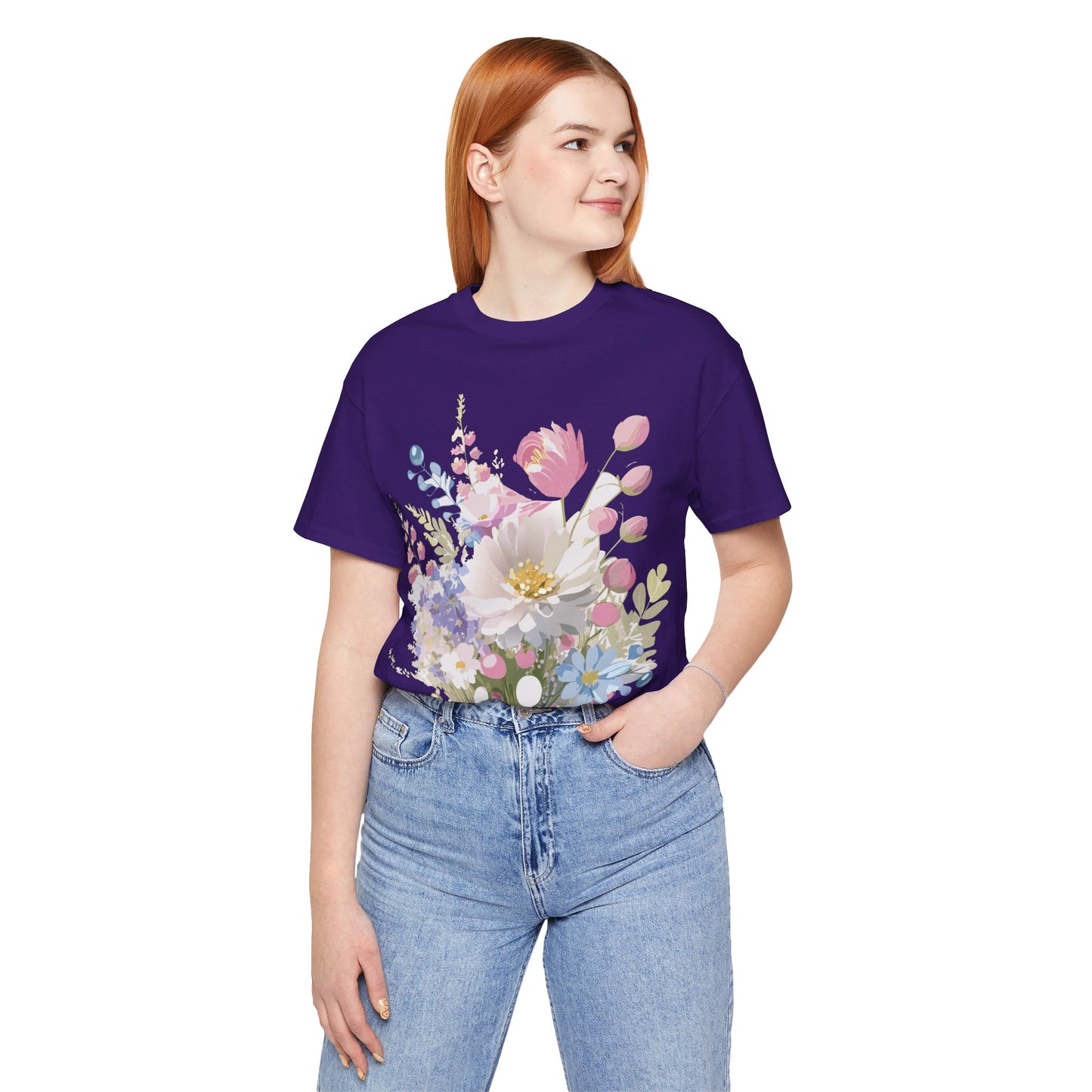 T-shirt en coton naturel avec fleurs