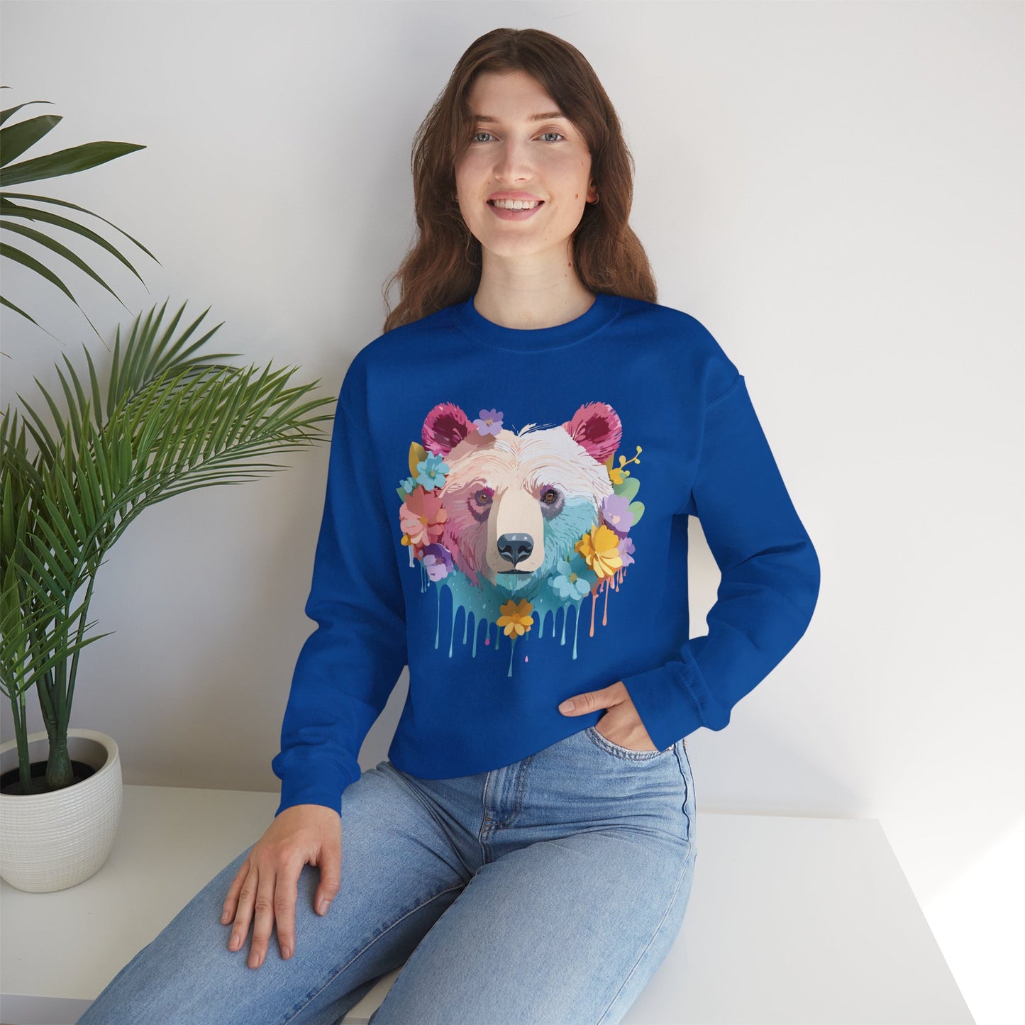 Unisex Floral Bear Sweatshirt, Animals Sweatshirt, Floral Sweatshirt, Art Design Sweatshirt