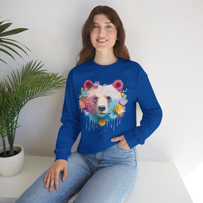 Unisex Floral Bear Sweatshirt Gildan 18000 Art Design Animals