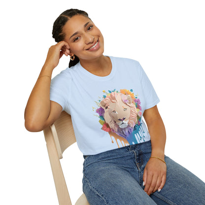 Unisex Lion Shirt Floral Lion Tee Softstyle Gildan 64000 100 Percent Cotton