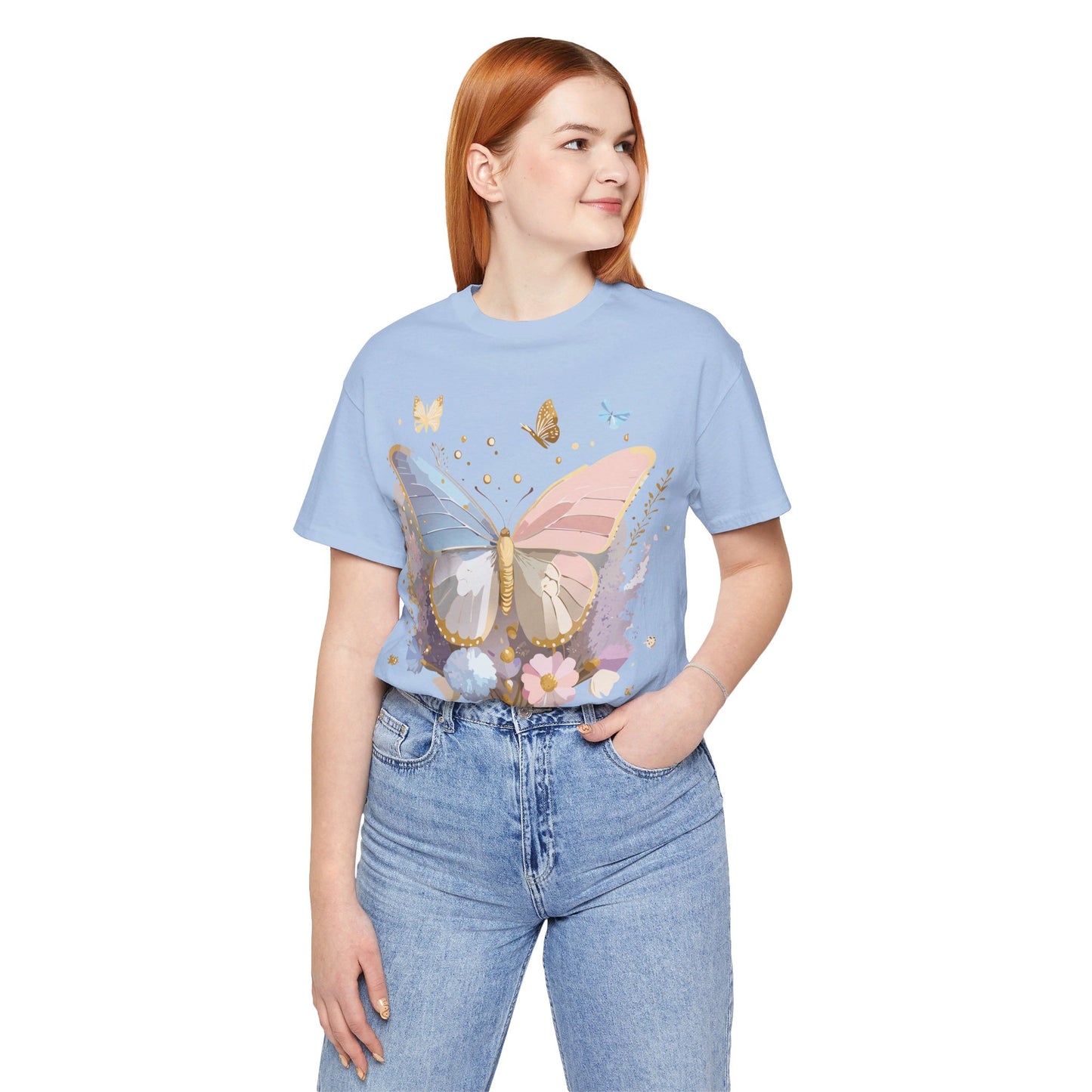 Natural Cotton Tee Shirt with Butterfly