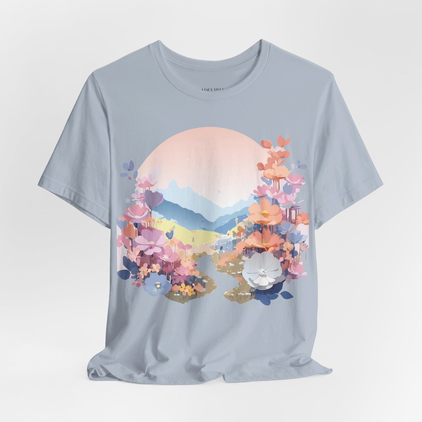 Natural Cotton Tee Shirt with Flowers